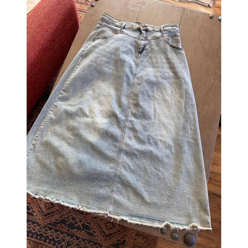 Coastal Cowgirl Westerncore Boho Raw Hem Denim Maxi Long Jean Skirt